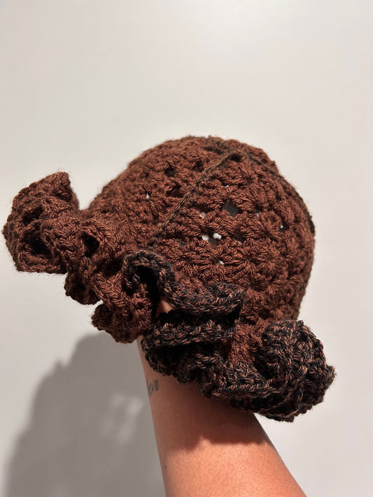Crochet Ruffle Hat Brown Ruffle Hat Brown Patchwork Swirl