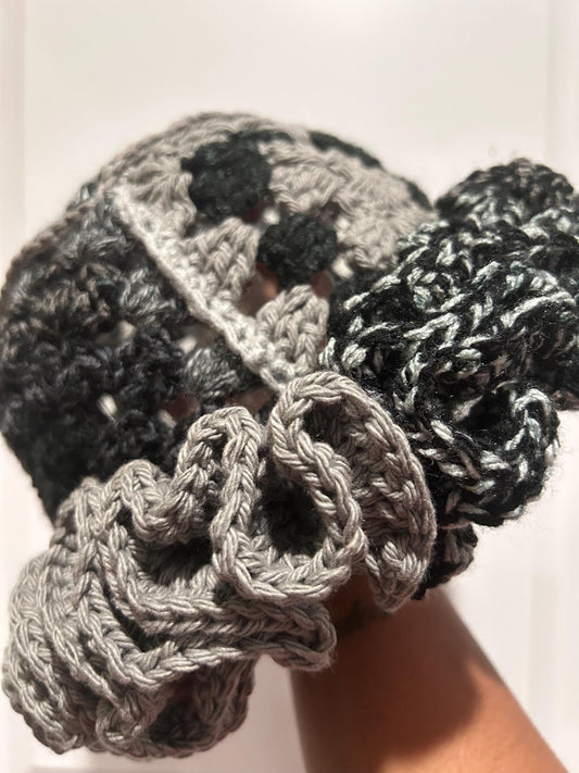 Crochet Ruffle Bucket Hat: Gray Sweatpants Season Patchwork