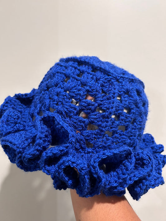Blue Handmade Crochet Ruffle Hat