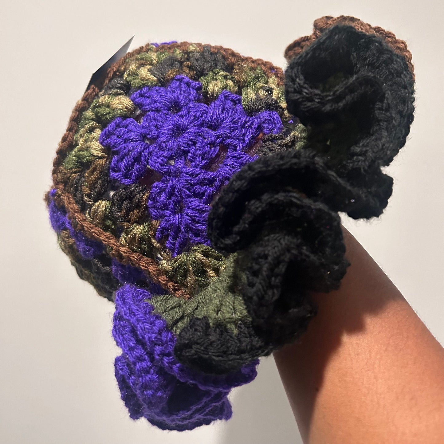 Crochet Ruffle Hat Purple Camouflage