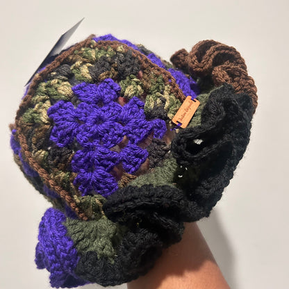 Crochet Ruffle Hat Purple Camouflage