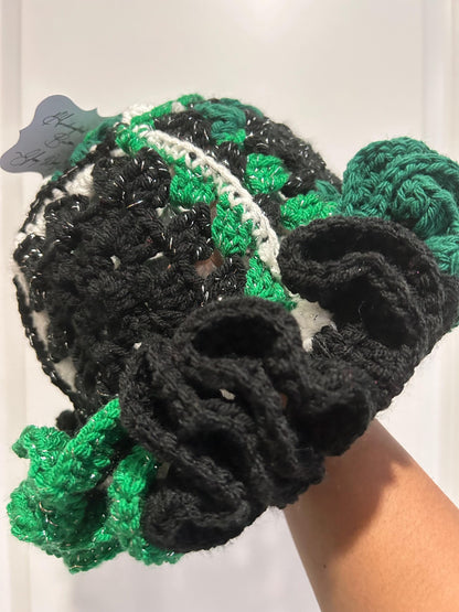 Crochet Ruffle Bucket Hat: Celtics Green & Black