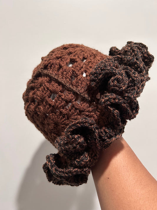 Crochet Ruffle Hat Brown Ruffle Hat Brown Patchwork Swirl