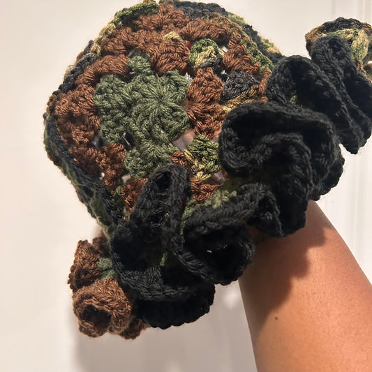 Crochet Ruffle Bucket Hat - Camo Army Collection