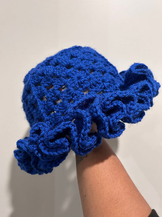 Blue Handmade Crochet Ruffle Hat