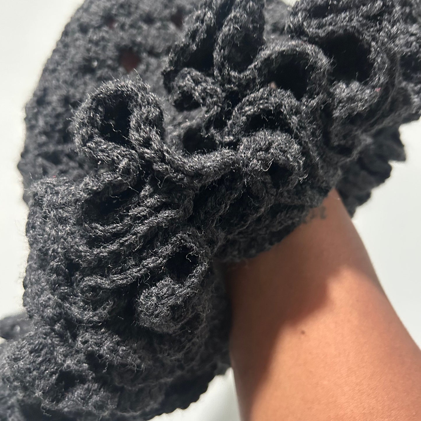 Crochet Ruffle Bucket Hat - Handcrafted Gray Knit