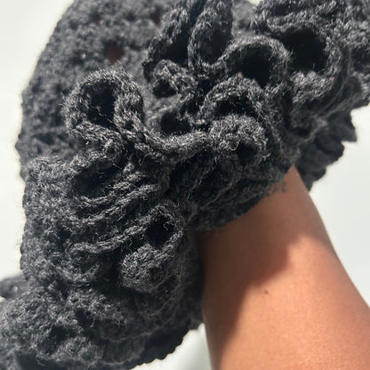 Crochet Ruffle Bucket Hat - Handcrafted Gray Knit