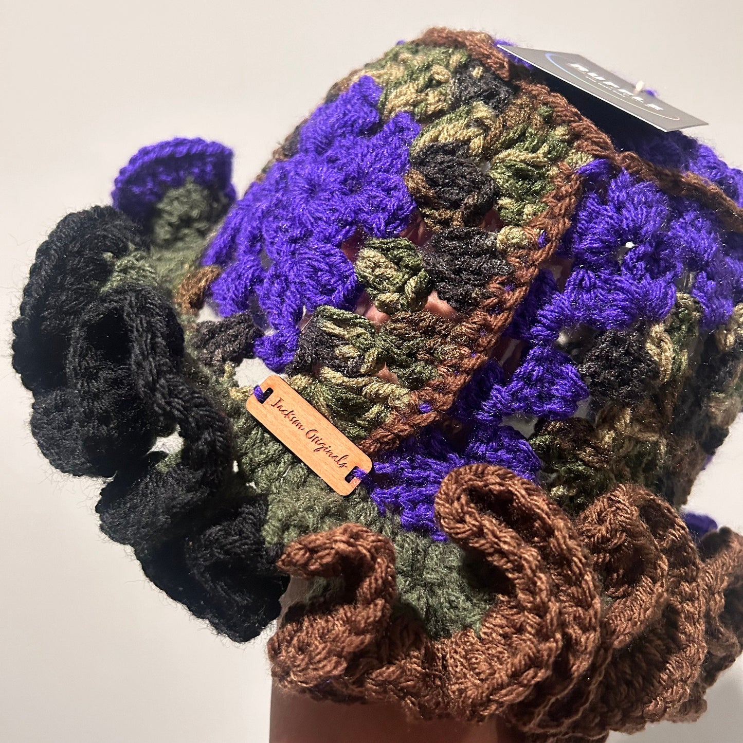 Crochet Ruffle Hat Purple Camouflage