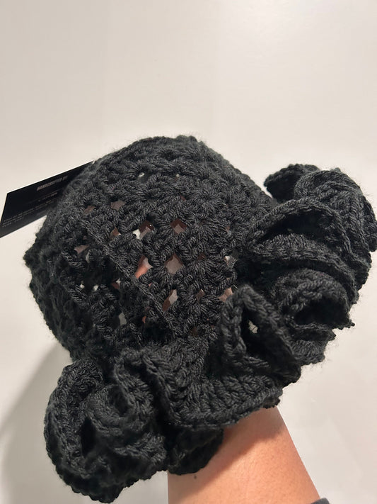 Black Crochet Ruffle Bucket Hat