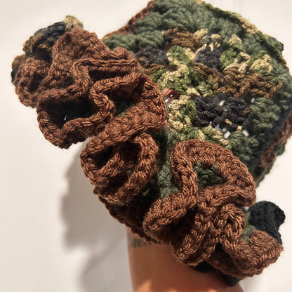 Crochet Ruffle Bucket Hat - Camo Army Collection