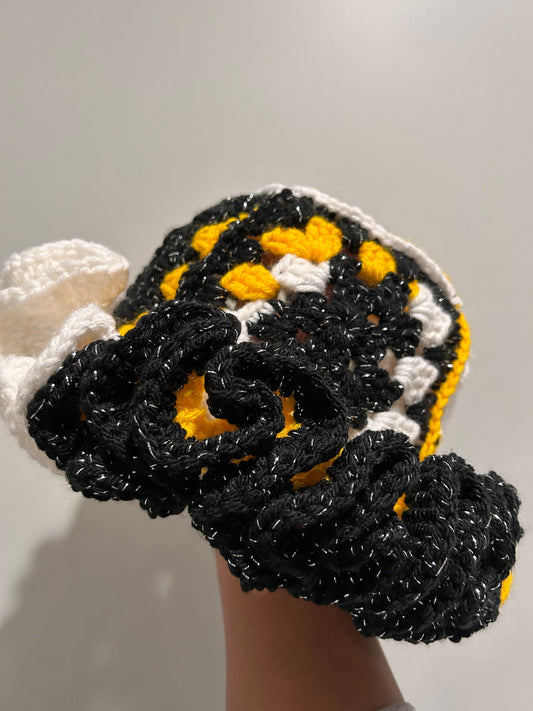 Crochet Ruffle Bucket Hat: Bruins Bae, Black & Yellow NHL Fanwear